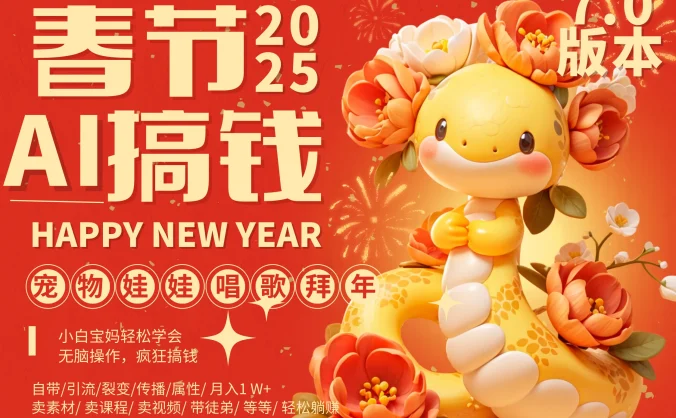 AI春节搞钱7.0升级版，蝴蝶号超火爆萌宠唱歌拜年，AI一键批量制作，春节做轻松躺赚，抓紧冲！