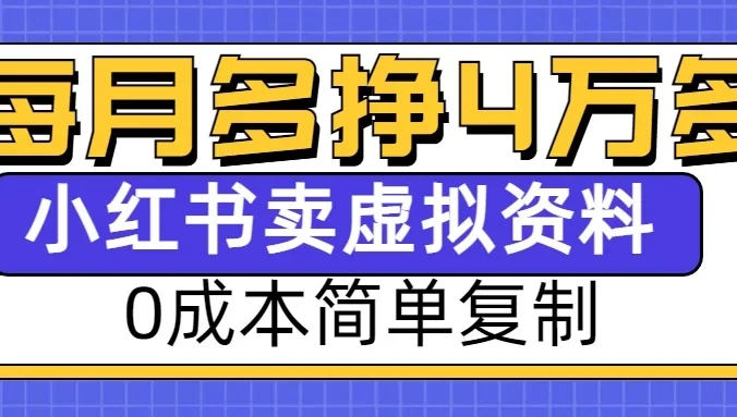 0成本简单复制，每个月多赚4W，小红书虚拟资料项目