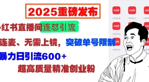2025重磅发布：小红书直播间连怼引流，无需连麦、无需上镜，突破单号限制，暴力日引流600+超高质量精准创业粉