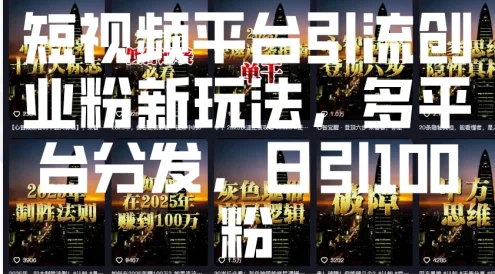 短视频平台引流创业粉新玩法，多平台分发，日引100粉