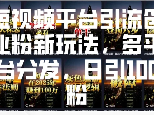 短视频平台引流创业粉新玩法,多平台分发,日引100粉