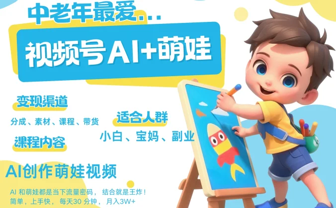 AI+萌娃，又一爆款密码，小白3步上手，爆款率80%，每天十分钟，轻松AI变现萌娃搞钱！月入5W，抓紧学！