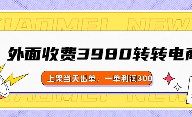 外面收费3980的转转电商玩法,上架当天出单,一单利润300