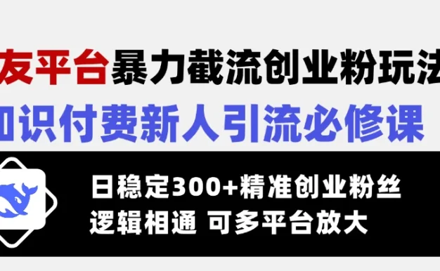 交友平台暴力截流创业粉玩法,知识付费新人引流必修课,日稳定300+精准创业粉丝,逻辑相通可多平台放大