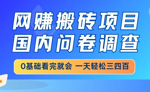 网赚搬砖项目,国内问卷调查,0基础看完就会,一天轻松三四百,靠谱副业干就完了