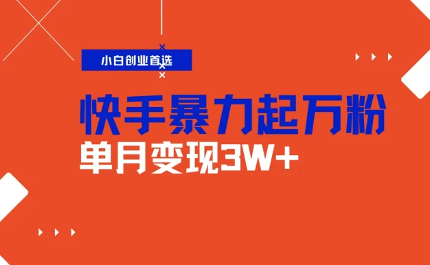 快手起万粉账号，3天一个万粉号，多种变现模式，操作简单无脑复制，小白也能月入过万