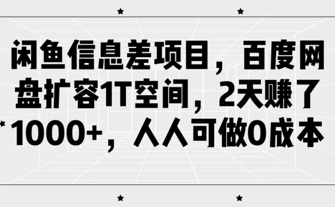 闲鱼信息差项目,百度网盘扩容1T空间,2天赚了1000+,人人可做0成本