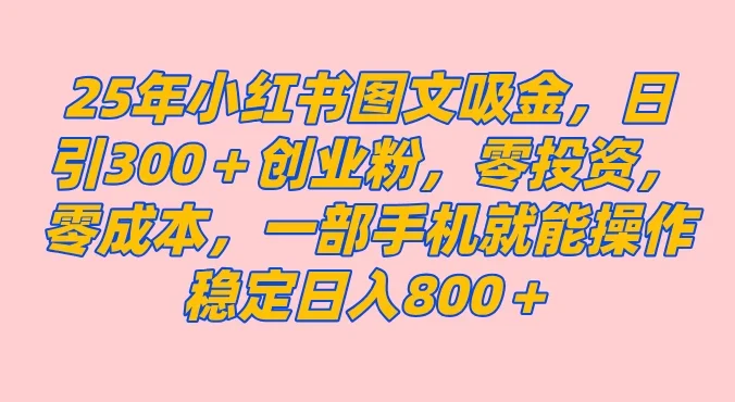 小红书创业粉图文自热打法，一部手机简单操作，日引300＋创业粉，零投资，零成本，每天利用20分钟就能完成