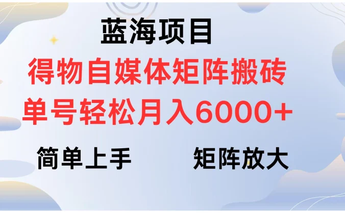 蓝海项目得物自媒体矩阵搬砖 单号轻松月入6000+