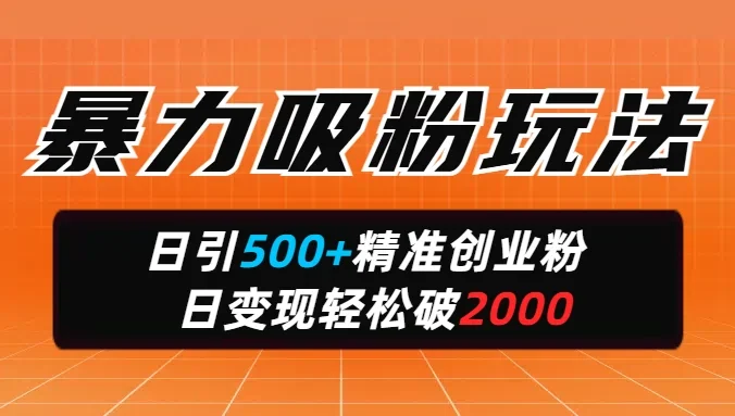 暴力吸粉玩法,日引500+精准创业粉,日变现轻松破2000