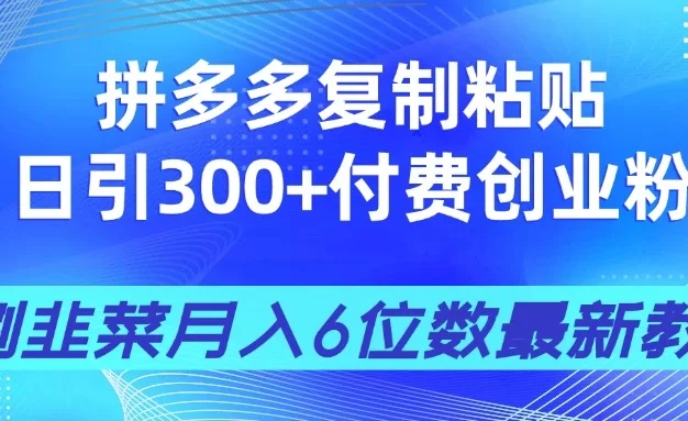 拼多多复制粘贴日引300+付费创业粉,割韭菜月入6位数最新教程!