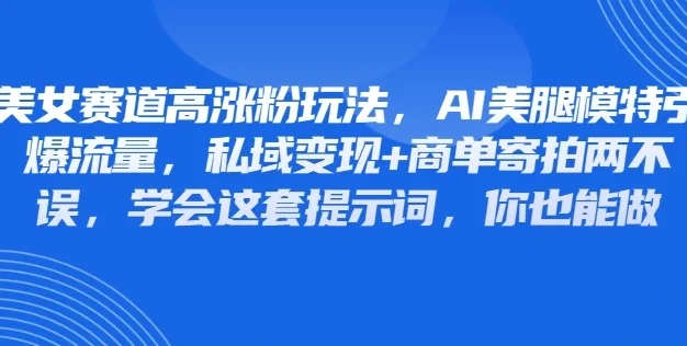 美女赛道高涨粉玩法，AI美腿模特引爆流量，私域变现+商单寄拍两不误，学会这套提示词，你也能做