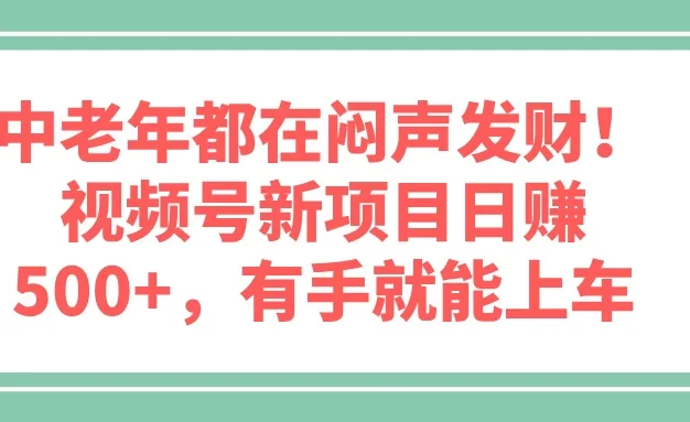 中老年都在闷声发财!视频号新项目日赚500+,有手就能上车
