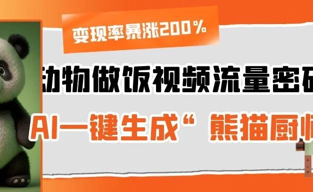 动物做饭视频流量密码！AI一键生成“熊猫厨师”，变现率暴涨200%