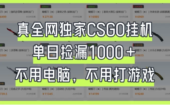 真全网独家CSGO挂机，单日捡漏1000+，不用电脑，不用养号