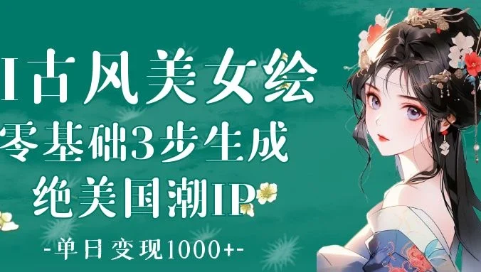AI古风美女绘：零基础3步生成绝美国潮IP 单日变现1000+