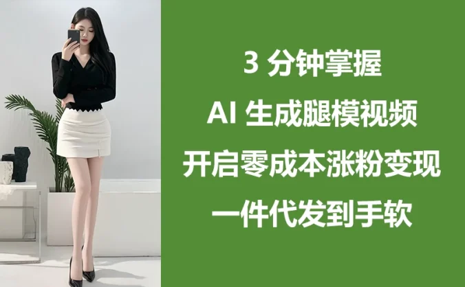 3分钟掌握AI生成腿模视频,开启0成本涨粉变现,一件代发到手软