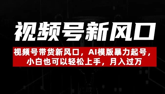 视频号带货新风口，AI模版暴力起号，小白也可以轻松上手，月入过万