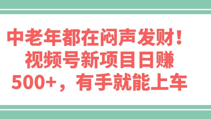 中老年都在闷声发财!视频号新项目日赚500+,有手就能上车