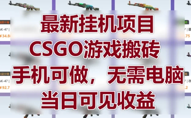 最新挂机项目,CSGO游戏搬砖,手机可做,无需电脑,当日见收益