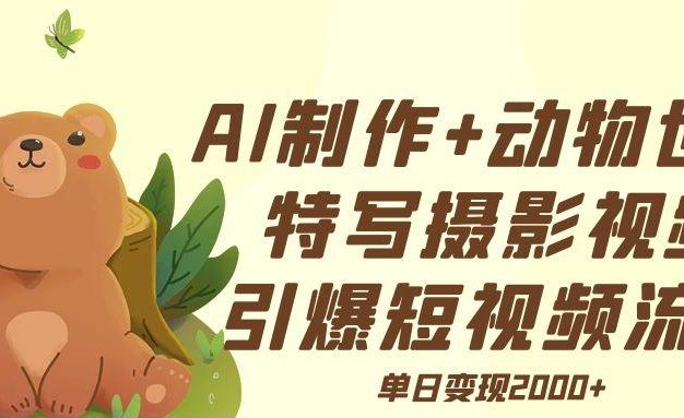 AI制作动物世界特写摄影视频+引爆短视频流量+单日变现2000+