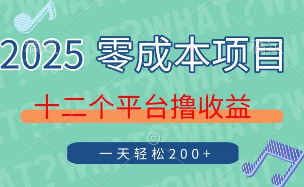 2025年零成本项目，十二个平台撸收益，单号一天轻松200+