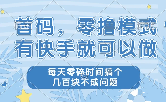 首码，零撸模式，有快手就可以做，每天零碎时间搞个几百块不成问题