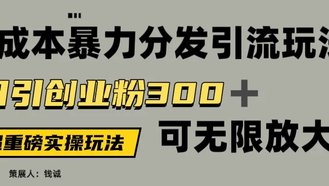 价值5980的0成本暴力引流玩法,日引创业粉300+,可无限放大