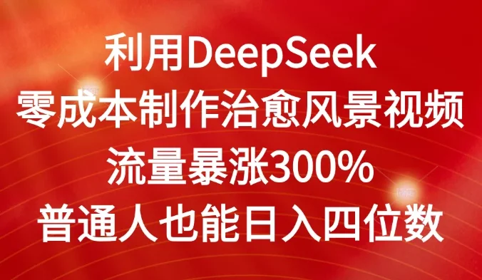 利用DeepSeek零成本制作治愈风景视频,流量暴涨300%。普通人也能日入四位数