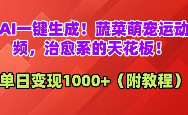 🔥AI一键生成!蔬菜萌宠运动视频,治愈系的天花板!单日变现1000+(附教程)