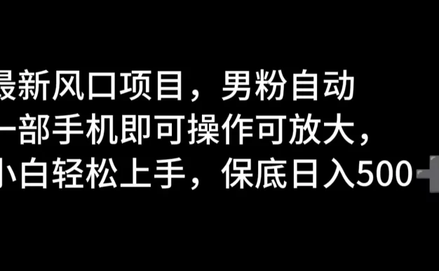 最新风口项目,男粉自动,一部手机即可操作可放大,小白轻松上手,保底日入500+
