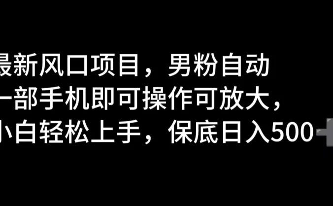 最新风口项目，男粉自动，一部手机即可操作可放大，小白轻松上手，保底日入500+