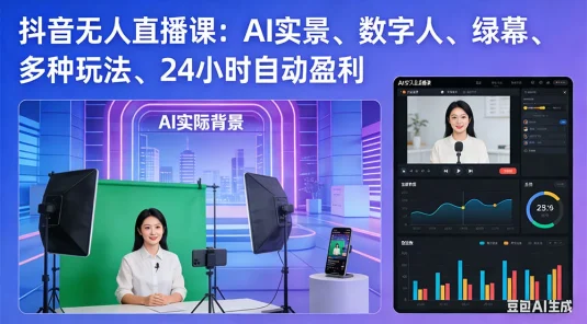 抖音无人直播课：AI 实景、数字人、绿幕、多种玩法、24 小时自动盈利（更新 26 年 1 月）