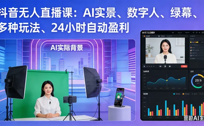 抖音无人直播课：AI 实景、数字人、绿幕、多种玩法、24 小时自动盈利（更新 26 年 1 月）