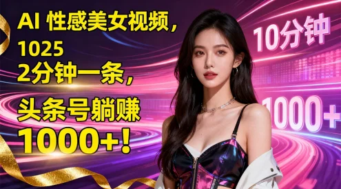 AI 性感美女视频，10 分钟一条，2025 头条号躺赚 1000+！