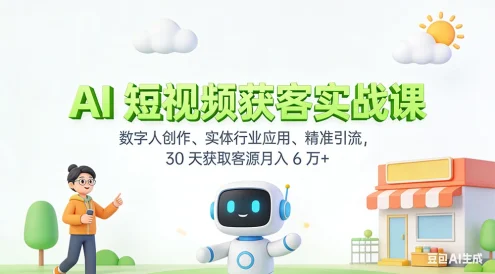 AI 短视频获客实战课，数字人创作、实体行业应用、精准引流，30 天获取客源月入 6 万+