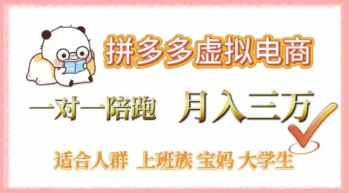 拼多多虚拟电商，0 囤货，轻资产，无需发货，一对一陪跑，月入 3 万