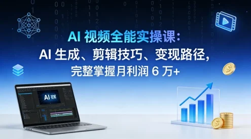 AI 视频全能实操课:AI 生成、剪辑技巧、变现路径,完整掌握月利润 6 万+