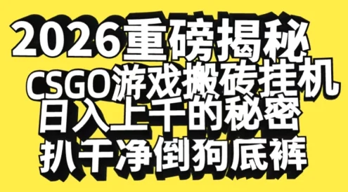 2026 开年重磅解密，CSGO 游戏搬砖挂机日入上千的秘密，把倒狗的底裤扒干【揭秘】