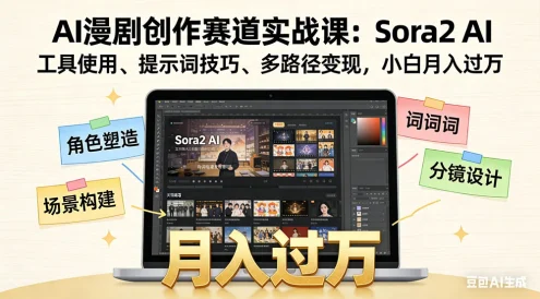 AI 漫剧创作赛道实战课：Sora2 AI 工具使用、提示词技巧、多路径变现，小白月入过万