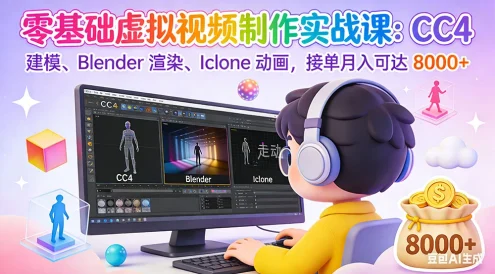 零基础虚拟视频制作实战课：CC4 建模、Blender 渲染、Iclone 动画，接单月入可达 8000+