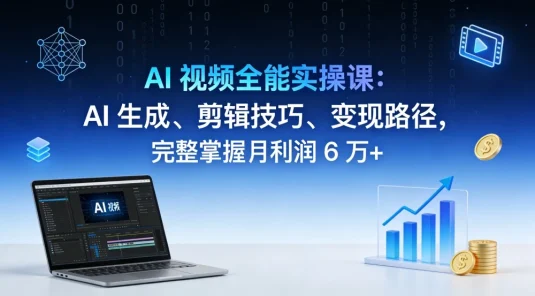 AI 视频全能实操课：AI 生成、剪辑技巧、变现路径，完整掌握月利润 6 万+