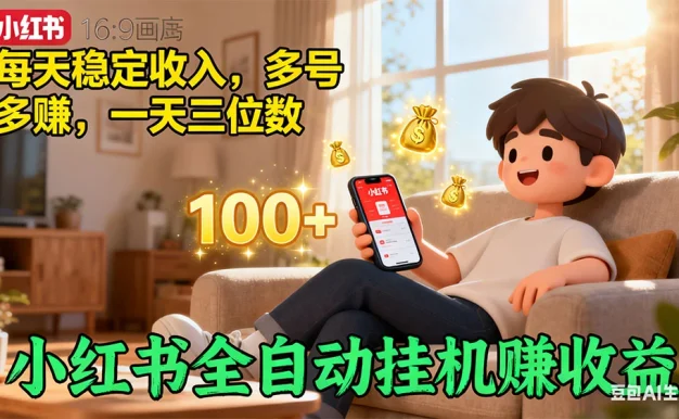 小红书挂机赚收益,每天稳定收入,多号多赚,一天三位数