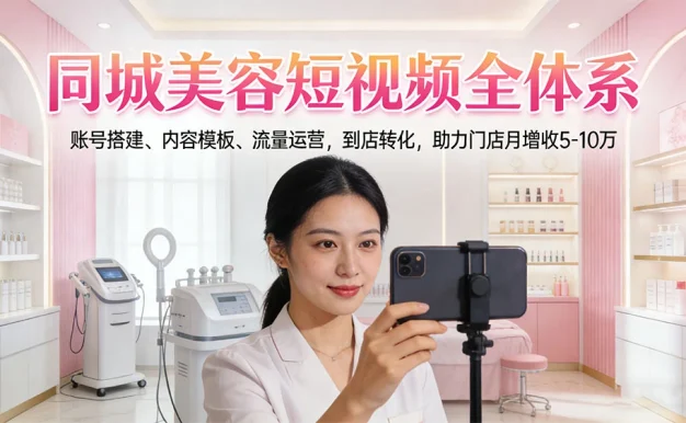 同城美容短视频全体系,账号搭建、内容模板、流量运营,到店转化,助力门店月增收5-10万
