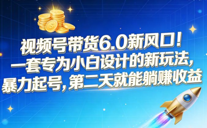 视频号带货 6.0 新风口!一套专为小白设计的新玩法,暴力起号,第二天就能躺赚收益