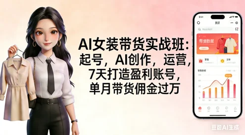 AI 女装带货实战班：起号，AI 创作，运营，7 天打造盈利账号，单月带货佣金过万