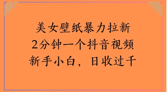 美女壁纸暴力拉新 2 分钟一个抖音视频新手小白，日收过千