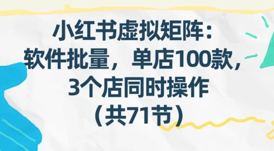 小红书虚拟矩阵：软件批量发笔记，单店 100 款，3 个店同时操作（共 71 节）