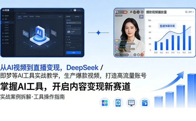 从 AI 视频到直播变现，DeepSeek / 即梦等 AI 工具实战教学，生产爆款视频，打造高流量账号