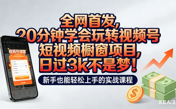 全网首发,20 分钟学会玩转视频号短视频橱窗项目,日过 3k 不是梦!